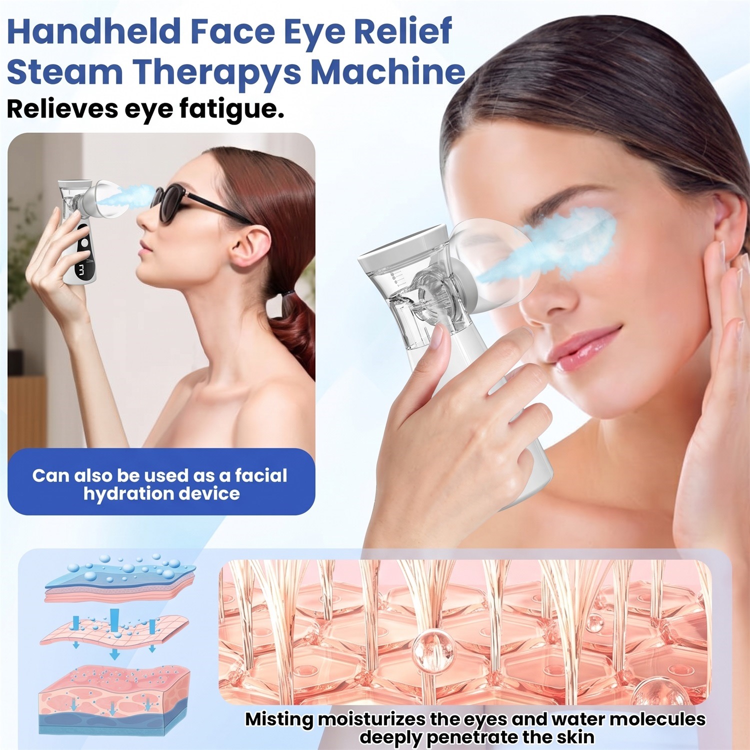 Face Steamer - เครื่องพ่นไอน้ำบำรุงรอบดวงตา นาโน ช่วยบรรเทาอาการล้าและตาแห้ง ให้ความชุ่มชื้น บำรุงผิวหน้าและรอบดวงตา มาสก์บำรุงผิวหน้าและรอบดวงตา