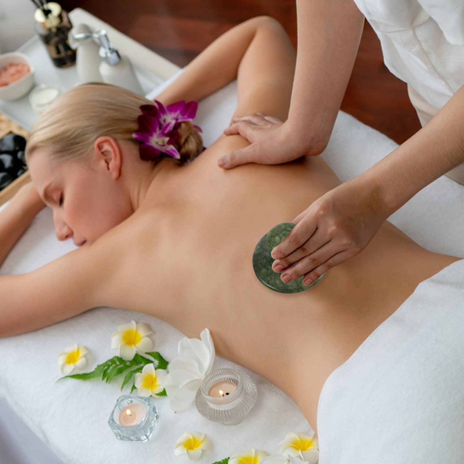 Spa Massager - หินกัวซาไม้ก๊วยรูปเห็ด หยกธรรมชาติ ผิวเรียบเนียน สำหรับนวดหน้า คอ หลัง