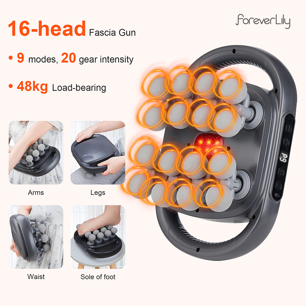 Massage Gun - 16 หัว Fascia ปืนการสั่นสะเทือนความถี่สูงนวดปืนเอวและกลับนวดคอไหล่นวดกล้ามเนื้อ masajeador